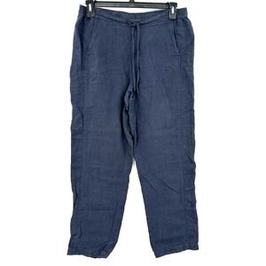 Orvis Size Medium Tie Waist Pants Blue 100%‎ Linen Comfy Fit w/ Pockets
